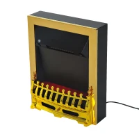 HOMCOM Șemineu Electric Încorporabil sau de Podea 2000W din Plastic și Metal, Auriu, 48x19x59cm(m-1)