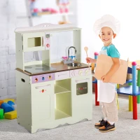 HOMCOM Bucatarie Jucarie in Lemn cu Unelte, Alb, 71x30x97.5cm(m-2)