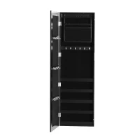 HOMCOM Dulap Bijuterii pentru Perete cu Oglindă din Lemn MDF, Negru,37x9.5x121cm(m-8)