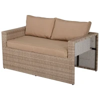 Outsunny Mobilier Gradina Set 6 Piese pentru Exterior cu Canapea 2 Fotolii 2 Pufuri si Masuta Kaki si Bej(m-7)