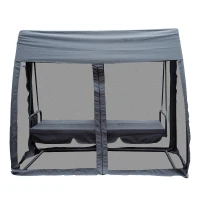 Outsunny Leagan de Gradina cu Plasa de Tantari si Perna, Gri, Fier, 240x140x197cm(m-4)