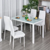 Homcom Set Dining Alb Modern – Masa + 4 Scaune Tapitate pentru 4 Persoane(m-15)