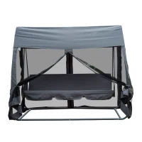 Outsunny Leagan de Gradina cu Plasa de Tantari si Perna, Gri, Fier, 240x140x197cm(m-1)