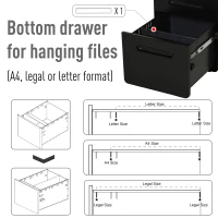 Vinsetto Lockable File Cabinet with 3 Drawers, Vertical Office Drawer for A4, Letter, Legal Size, Anti-tilt Design, Pre-Assembled Body, Black(m-6)