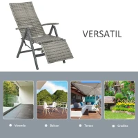 Outsunny Sezlong de Gradina Pliabil Ratan PE Cotiere si Suport pentru Picioare(m-7)