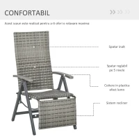 Outsunny Sezlong de Gradina Pliabil Ratan PE Cotiere si Suport pentru Picioare(m-5)