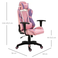 Vinsetto Racing Gaming Chair Faux Leather Adjustable Height Recliner with Wheels, Headrest, Lumbar Support Home Office, Pink and Purple(m-3)