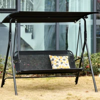 Outsunny Leagan de Gradina cu 3 Locuri cu Acoperis Parasolar Reglabil Negru 172x110x155cm(m-2)