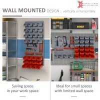 DURHAND 44 Piece Wall Mounted Tool Rack Organiser Storage Bins and Panel Set with Shelf Hook Screws Accessories Red(m-4)
