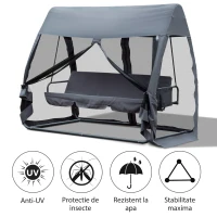 Outsunny Leagan de Gradina cu Plasa de Tantari si Perna, Gri, Fier, 240x140x197cm(m-5)
