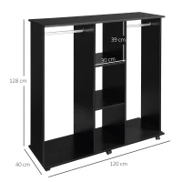 Homcom Dulap Mobil cu Roti, 5 Rafturi & Barna Umeras 120x40x128 cm – Negru(m-3)