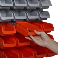 DURHAND 44 Piece Wall Mounted Tool Rack Organiser Storage Bins and Panel Set with Shelf Hook Screws Accessories Red(m-9)