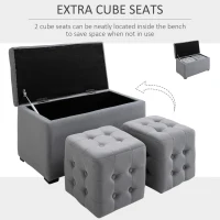 Homcom Cufar Depozitare Multifunctional – Cu 2 Pouf Catifea Gri(m-6)