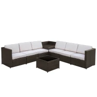 Outsunny Set Mobilier de Extern Canapea Componibila 8 Bucati in PE Rattan, Maro(m-1)