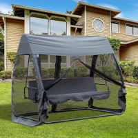 Outsunny Leagan de Gradina cu Plasa de Tantari si Perna, Gri, Fier, 240x140x197cm(m-2)