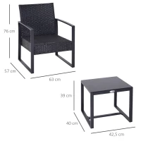 Outsunny set mobilier exterior, masa, scaune si perne, negru(m-3)