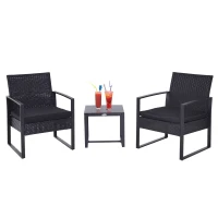 Outsunny set mobilier exterior, masa, scaune si perne, negru(m-1)