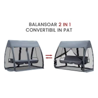 Outsunny Leagan de Gradina cu Plasa de Tantari si Perna, Gri, Fier, 240x140x197cm(m-7)