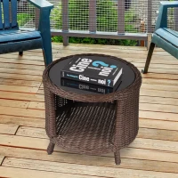 Outsunny Masuta de Gradina cu Compartiment de Depozitare Ratan PE si Raft din Sticla(m-2)