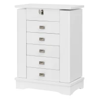 HOMCOM Tabletop Jewelry Box Organizer with Mirror, 6 Slots, Necklace Ring Earring Armoire Cabinet, Lockable Gift for Girls or Women, White(m-1)