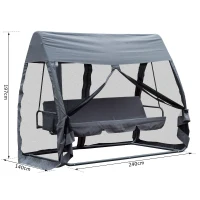 Outsunny Leagan de Gradina cu Plasa de Tantari si Perna, Gri, Fier, 240x140x197cm(m-3)