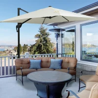 Outsunny 2.5 x 2.5m Patio Offset Parasol Umbrella Cantilever Hanging Aluminium Sun Shade Canopy Shelter 360° Rotation with Crank Handle and Cross Base, Wine Red(m-2)