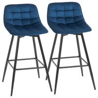 Homcom Set 2 Scaune Bar – Nordic, Catifea Albastra & Confort Sporit(m-1)