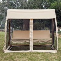 Outsunny Balansor Pat cu 3 locuri si Plasa de tantari, culoare Coffee(m-15)