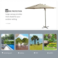 Outsunny 3m Beach Hanging Umbrella Parasol - Khaki(m-7)