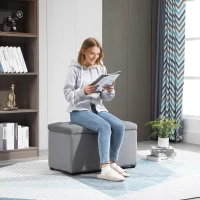 Homcom Cufar Depozitare Multifunctional – Cu 2 Pouf Catifea Gri(m-4)