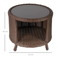 Outsunny Masuta de Gradina cu Compartiment de Depozitare Ratan PE si Raft din Sticla(m-3)