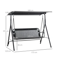 Outsunny Leagan de Gradina cu 3 Locuri cu Acoperis Parasolar Reglabil Negru 172x110x155cm(m-3)