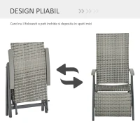 Outsunny Sezlong de Gradina Pliabil Ratan PE Cotiere si Suport pentru Picioare(m-6)