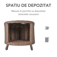 Outsunny Masuta de Gradina cu Compartiment de Depozitare Ratan PE si Raft din Sticla(m-5)