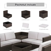 Outsunny Set Mobilier de Extern Canapea Componibila 8 Bucati in PE Rattan, Maro(m-10)
