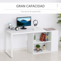 HOMCOM Escritorio de Esquina Multifuncional Mesa de Ordenador en Forma de L Giratorio 360 Grados con Estantes Baldas Patas Metálicas 120x108x76 cm Blanco(m-5)