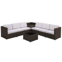Outsunny Set Mobilier de Extern Canapea Componibila 8 Bucati in PE Rattan, Maro(m-3)
