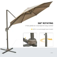 Outsunny 3m Beach Hanging Umbrella Parasol - Khaki(m-5)