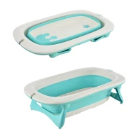 HOMCOM Baby Bath Tub Folding KId Tub Esthetic Basin with Non-Slip Support Leg Portable for 0-3 Years, Green(m-1)