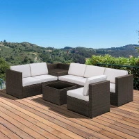 Outsunny Set Mobilier de Extern Canapea Componibila 8 Bucati in PE Rattan, Maro(m-2)