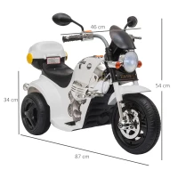HOMCOM motocicleta electrica 6V, 3 roti, viteza 3km/h, alba(m-3)