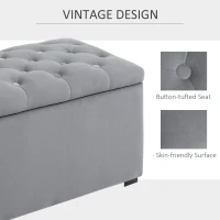 Homcom Cufar Depozitare Multifunctional – Cu 2 Pouf Catifea Gri(m-7)