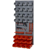 DURHAND 44 Piece Wall Mounted Tool Rack Organiser Storage Bins and Panel Set with Shelf Hook Screws Accessories Red(m-7)