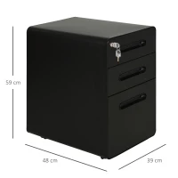 Vinsetto Lockable File Cabinet with 3 Drawers, Vertical Office Drawer for A4, Letter, Legal Size, Anti-tilt Design, Pre-Assembled Body, Black(m-3)
