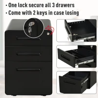 Vinsetto Lockable File Cabinet with 3 Drawers, Vertical Office Drawer for A4, Letter, Legal Size, Anti-tilt Design, Pre-Assembled Body, Black(m-4)