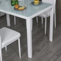 Homcom Set Dining Alb Modern – Masa + 4 Scaune Tapitate pentru 4 Persoane(m-8)