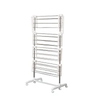 HOMCOM Uscător de Rufe Vertical Pliabil cu 6 Roți, Cârlige și 4 Rafturi Reglabile, 142x55x172 cm, Alb(m-12)