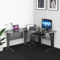 HOMCOM birou colt MDF, metal si sticla 164x139x75cm, negru(m-2)