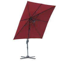 Outsunny 2.5 x 2.5m Patio Offset Parasol Umbrella Cantilever Hanging Aluminium Sun Shade Canopy Shelter 360° Rotation with Crank Handle and Cross Base, Wine Red(m-11)