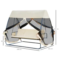 Outsunny Balansor Pat cu 3 locuri si Plasa de tantari, culoare Coffee(m-3)